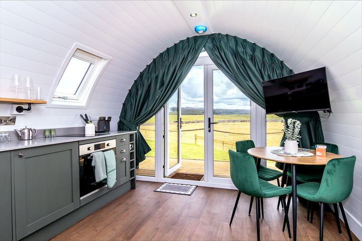 Pod interior lounge and dining area